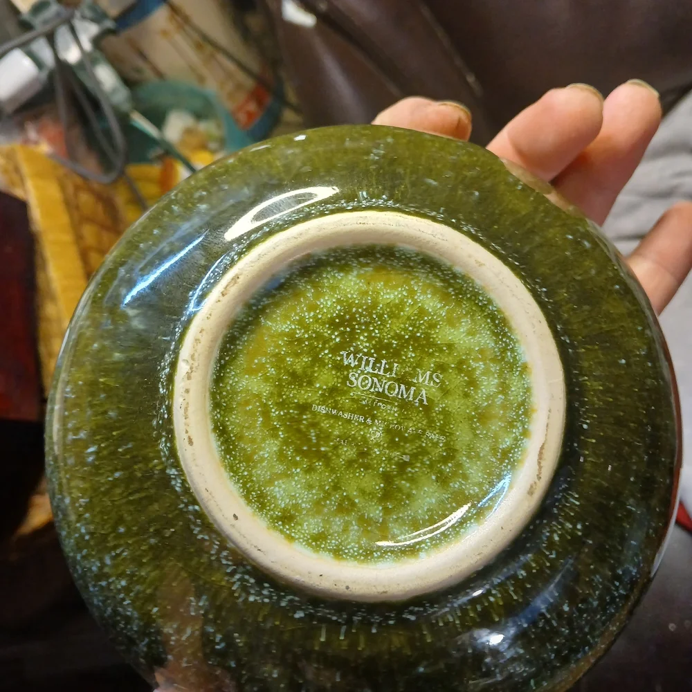 Williams Sonoma Olive Green Ceramic Bowl